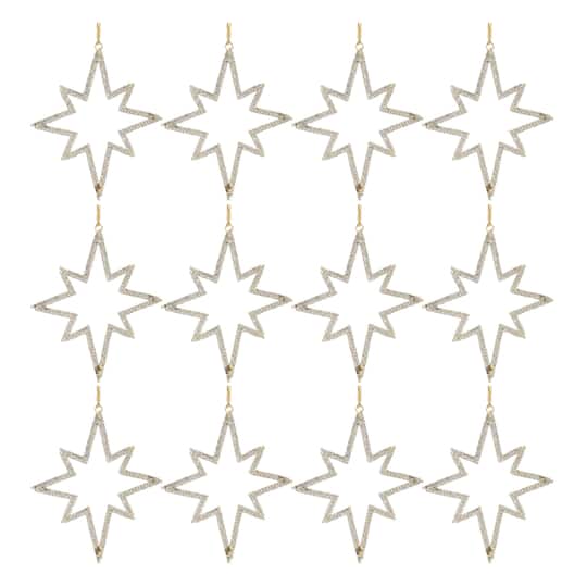 94137DS 6 in. Iron & Glass Beads Star Outline Ornament, Gold & Gray - Set of 12